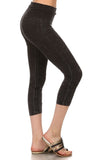 Chatoyant Mineral Wash Fold Over Waist Capris Black