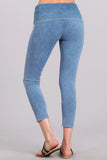 Chatoyant Mineral Wash Fold Over Waist Capris. Denim