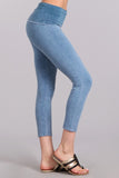 Chatoyant Mineral Wash Fold Over Waist Capris. Denim