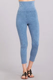 Chatoyant Mineral Wash Fold Over Waist Capris. Denim