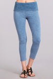 Chatoyant Mineral Wash Fold Over Waist Capris. Denim