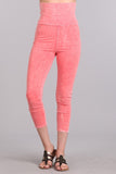 Chatoyant Mineral Wash Fold Over Waist Capris Peach