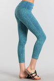 Chatoyant Mineral Wash Fold Over Waist Capris Teal Blue
