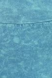 Chatoyant Mineral Wash Fold Over Waist Capris Teal Blue