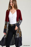 🦋 Jodifl Color Block and Leopard Print Cardigan Burgundy🦋
