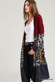 🦋 Jodifl Color Block and Leopard Print Cardigan Burgundy🦋