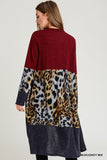 🦋 Jodifl Color Block and Leopard Print Cardigan Burgundy🦋
