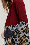 🦋 Jodifl Color Block and Leopard Print Cardigan Burgundy🦋