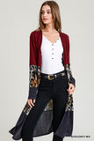 🦋 Jodifl Color Block and Leopard Print Cardigan Burgundy🦋