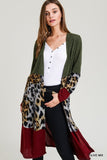 🦋 Jodifl Color Block and Leopard Print Cardigan Olive🦋