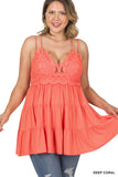 Plus Size Crochet Ruffled Lace Cami Tunic