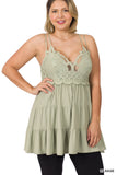 Plus Size Crochet Ruffled Lace Cami Tunic