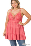 Plus Size Crochet Ruffled Lace Cami Tunic