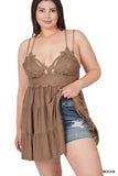 Plus Size Crochet Ruffled Lace Cami Tunic