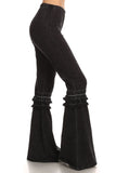 Chatoyant Mineral Washed Bell Bottoms with Fringed Crochet Lace Black