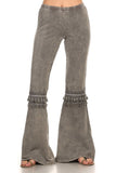Chatoyant Mineral Washed Bell Bottoms with Fringed Crochet Lace Taupe Gray