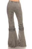 Chatoyant Mineral Washed Bell Bottoms with Fringed Crochet Lace Taupe Gray