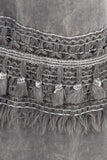 Chatoyant Mineral Washed Bell Bottoms with Fringed Crochet Lace Taupe Gray