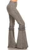 Chatoyant Mineral Washed Bell Bottoms with Fringed Crochet Lace Taupe Gray