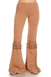 Chatoyant Mineral Washed Bell Bottoms with Fringed Crochet Lace Camel
