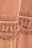 Chatoyant Mineral Washed Bell Bottoms with Fringed Crochet Lace Camel