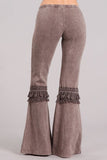 Chatoyant Mineral Washed Bell Bottoms with Fringed Crochet Lace Desert Taupe