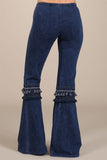 Chatoyant Mineral Washed Bell Bottoms with Fringed Crochet Lace Electric Blue