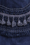 Chatoyant Mineral Washed Bell Bottoms with Fringed Crochet Lace Electric Blue