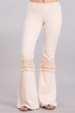 Chatoyant Mineral Washed Bell Bottoms with Fringed Crochet Lace Nude