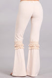 Chatoyant Mineral Washed Bell Bottoms with Fringed Crochet Lace Nude