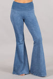 Chatoyant Mineral Wash Seam Detail Bell Bottoms Lt. Denim