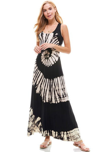 T-Party Black and White Swirl Tie Dye Maxi Dress Large / Black and White Swirl