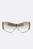 Designer Inspired Austrian Crystal Ornate Shield Sunglasses