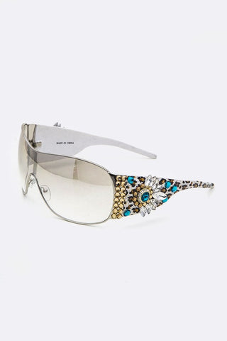 Designer Inspired Austrian Crystal Ornate Shield Sunglasses