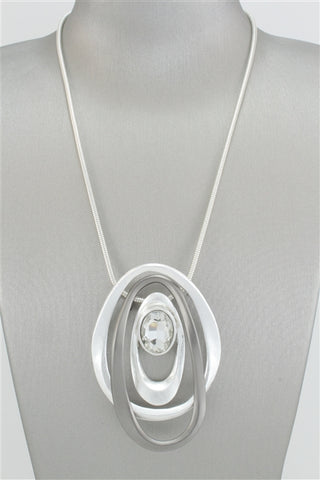 Fabulous Brushed Rhodium with Clear Stone Necklace