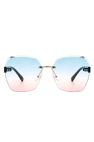 Oversize Square Geometric Rimless Sunglasses