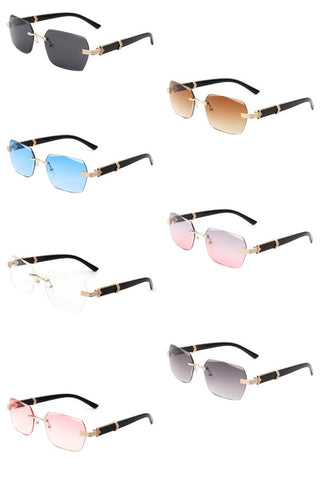 Designer Inspired Rectangle Retro Rimless Tinted Square Sunglasses