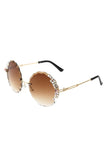 Round Rimless Circle Rhinestone Women Sunglasses