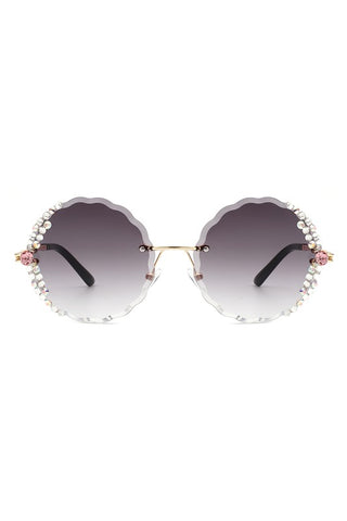 Round Rimless Circle Rhinestone Women Sunglasses