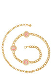 Designer Inspired Circle Five Pearl Charm Chain Belt