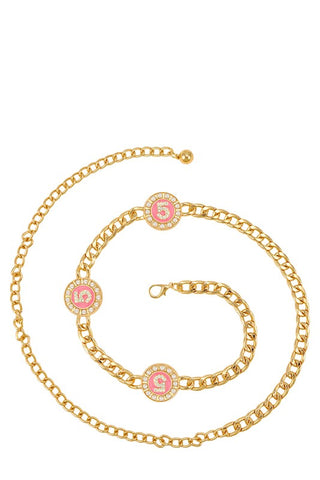 Designer Inspired Circle Five Pearl Charm Chain Belt