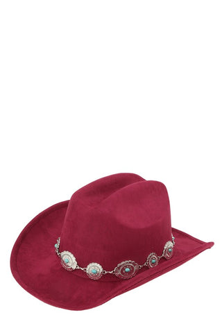 Silver and Turquoise Chain Accent Fedora Hat