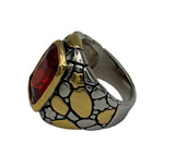 Designer Inspired 2 Tone Rhodium Gold and Silver Fashion Ring Red