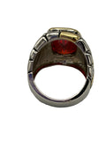 Designer Inspired 2 Tone Rhodium Gold and Silver Fashion Ring Red