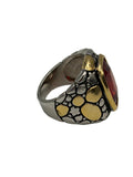 Designer Inspired 2 Tone Rhodium Gold and Silver Fashion Ring Red