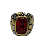 Designer Inspired 2 Tone Rhodium Gold and Silver Fashion Ring Red