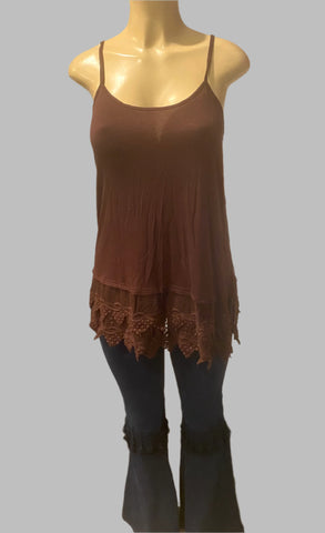 Back in The Saddle  Brown Lace Cami