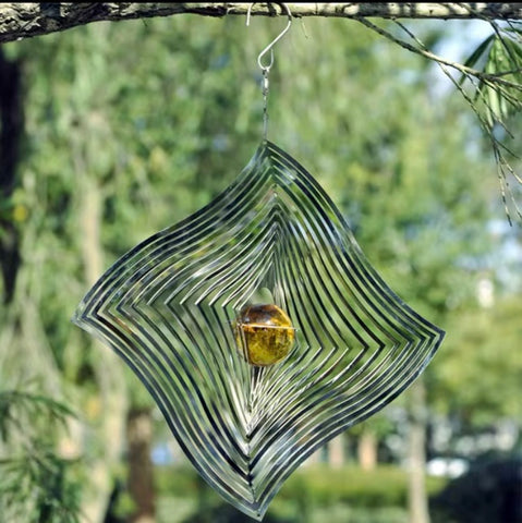 Cosmo Wind Spinner - Mirror-Finished Stainless Steel with Amber Glass Ball