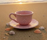 Vintage Flat Cup & Saucer Set Scallop Pink by American Atelier