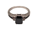 925 Silver Black Sapphire Cocktail Ring Size 10